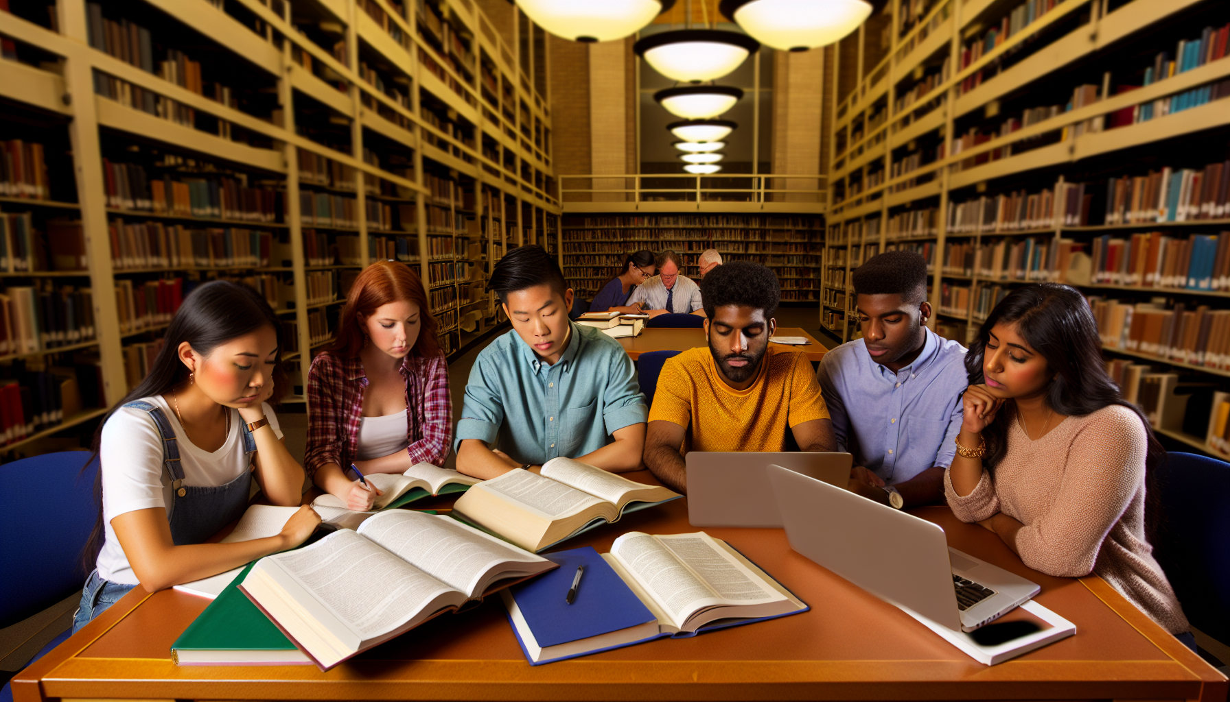 A group of students studying in a university library