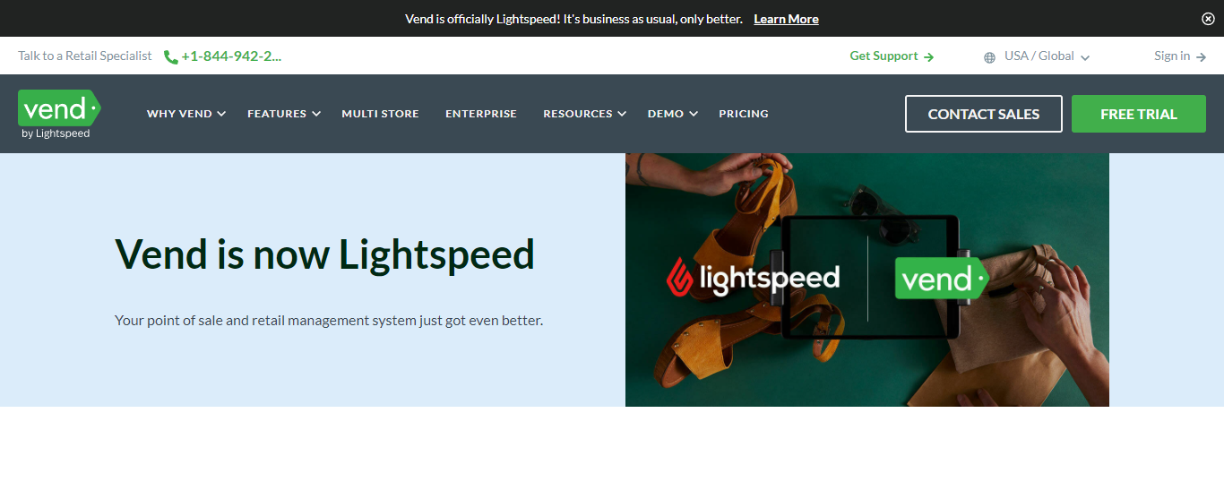 Vend by Lightspeed homepage screenshot