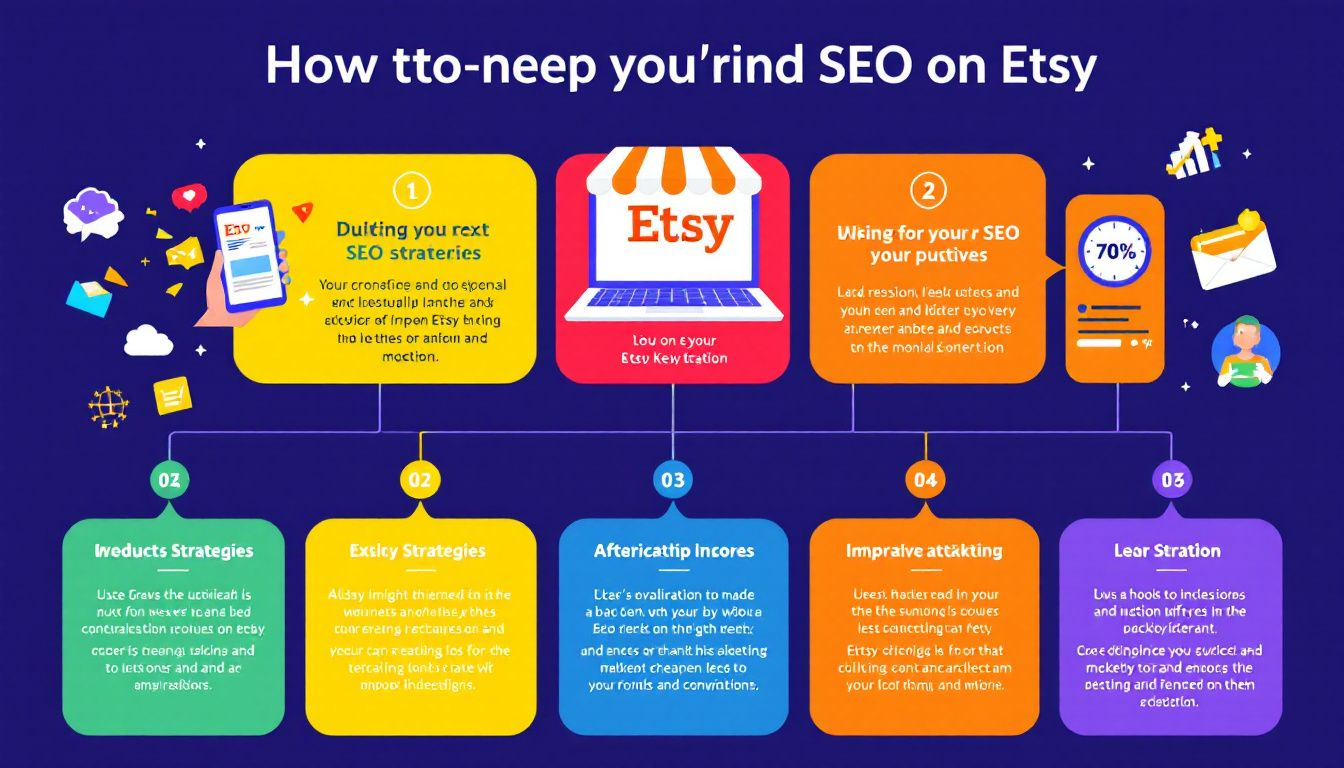 Estrategias clave para mejorar el SEO en Etsy visualizadas.