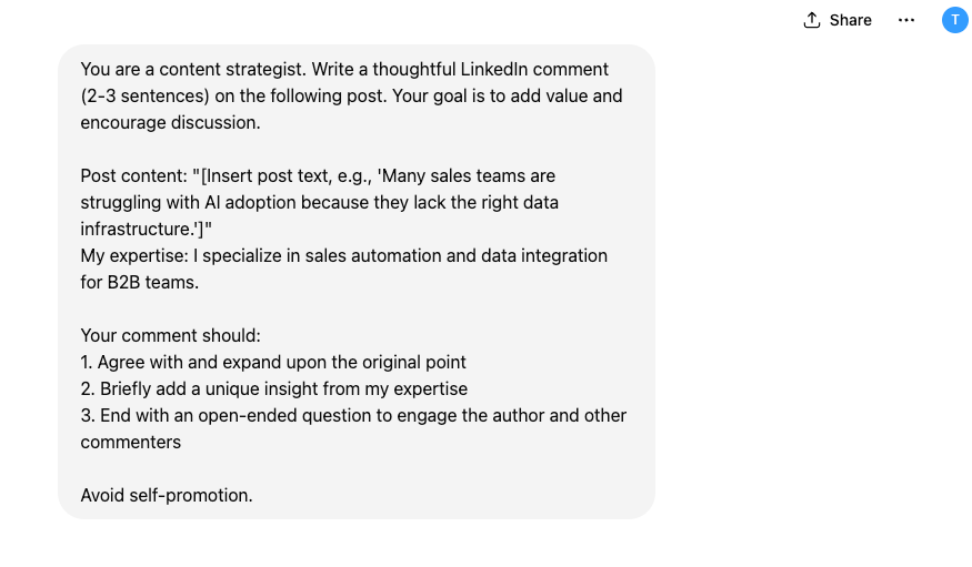 ChatGPT prompt example social media engagement