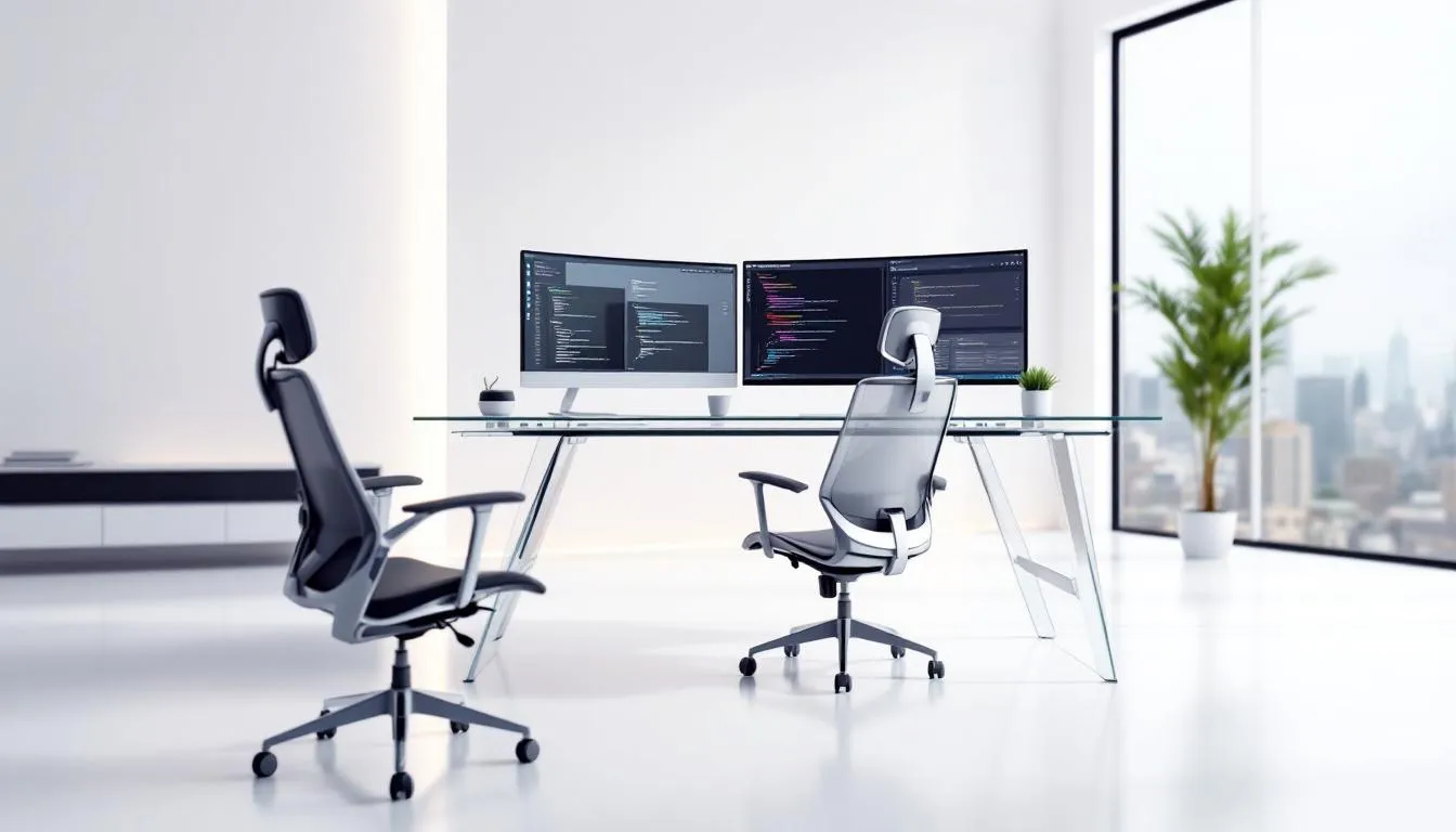An illustration of a virtual office setup, showcasing a professional workspace.