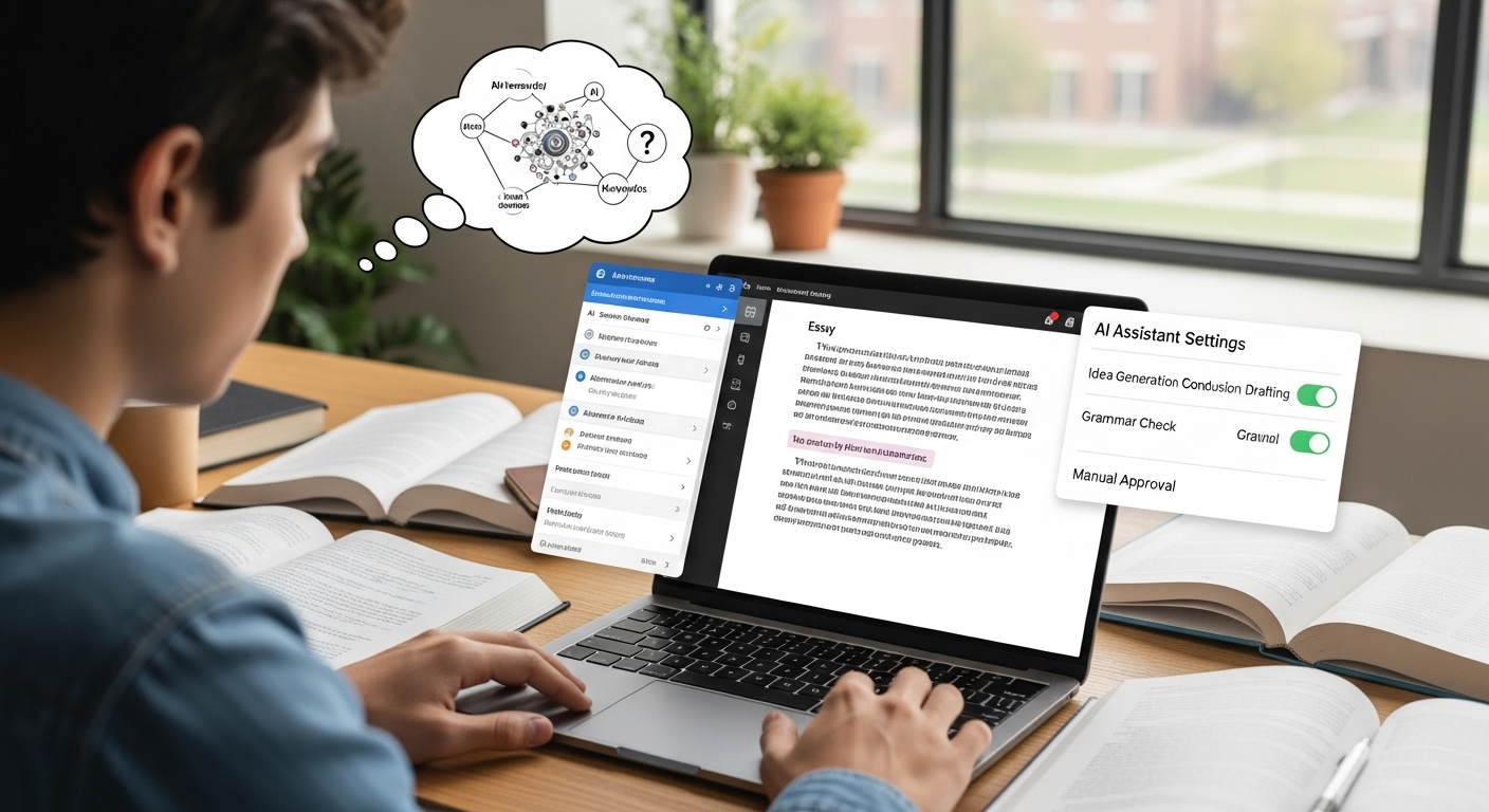 Ethical AI-assisted writing workflow showing student control over ideas and conclusions.