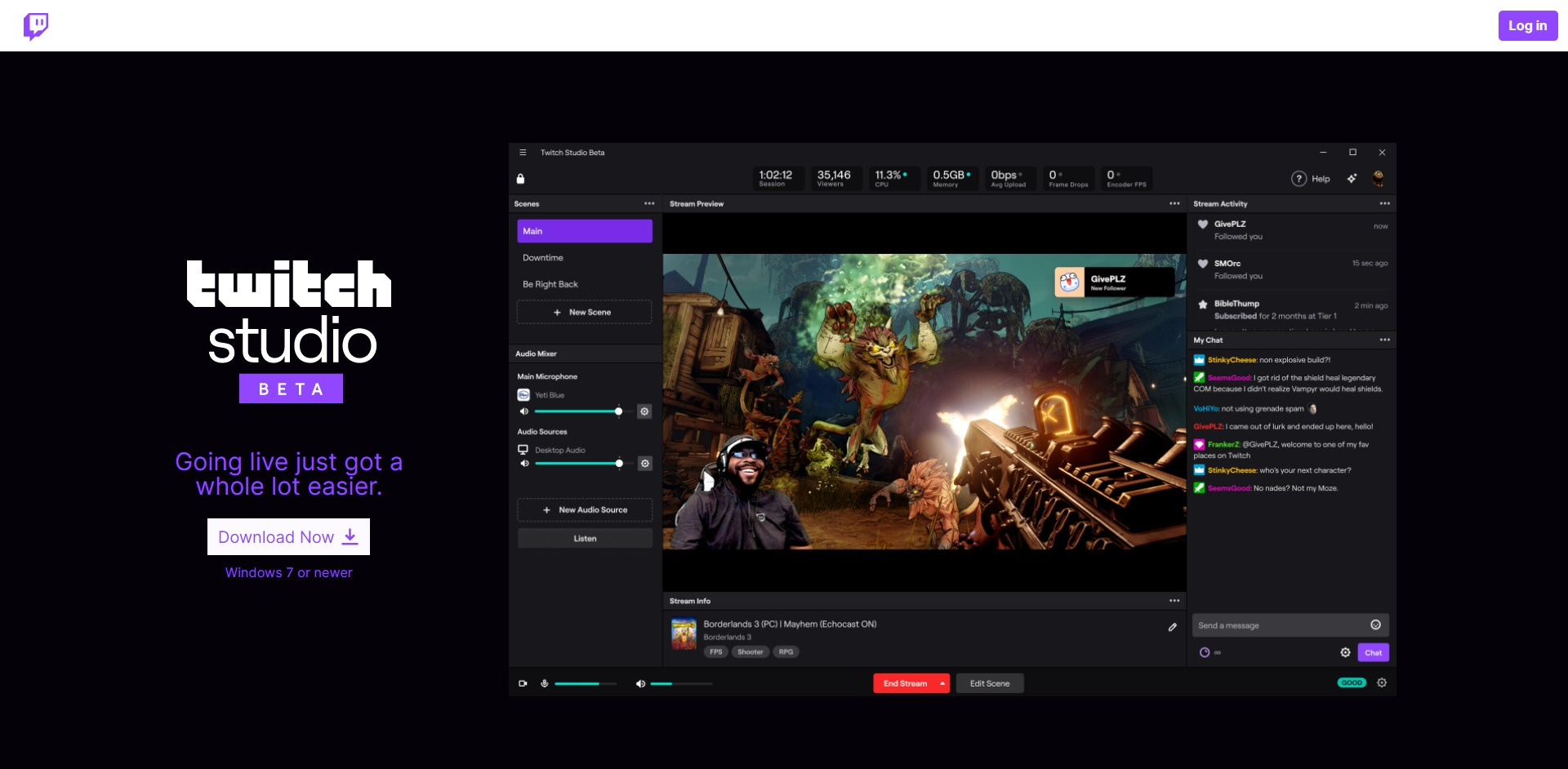 Twitch Studio main page