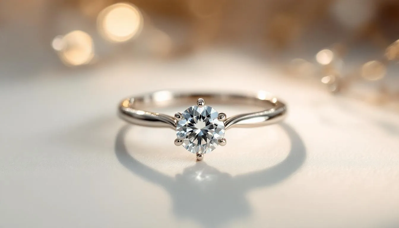 A beautiful silver engagement ring with a diamond centerpiece.