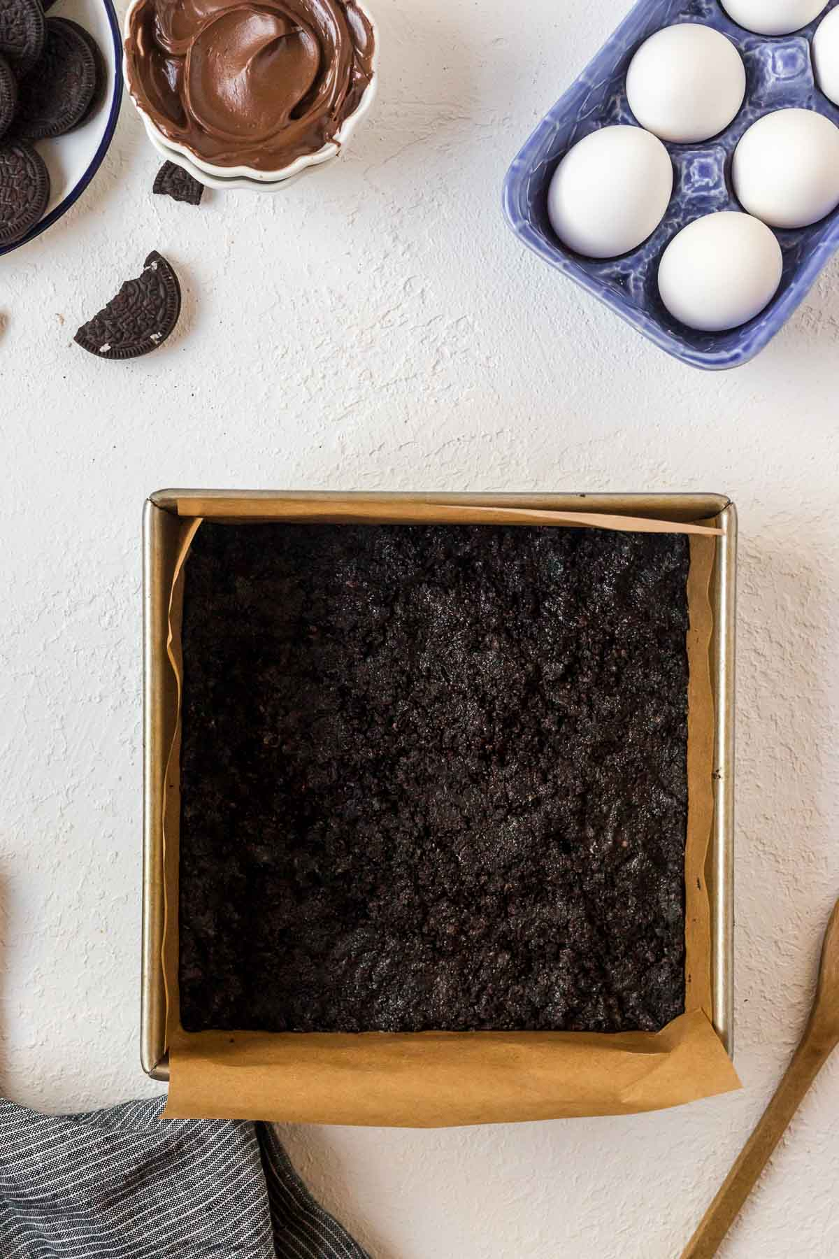 Oreo crust in pan