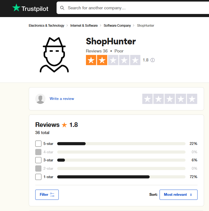 shophunter.oo trustpilot