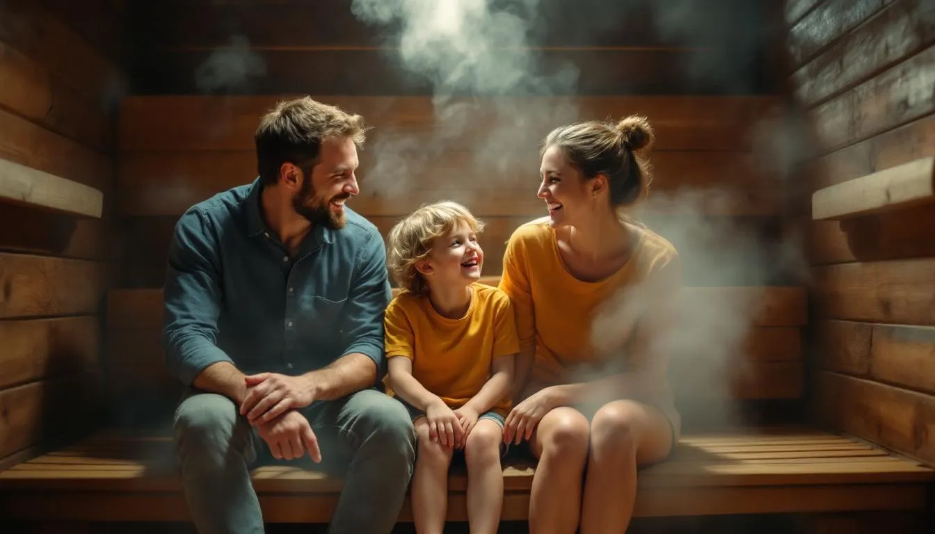 A family enjoying sauna time together, creating a sauna routine.