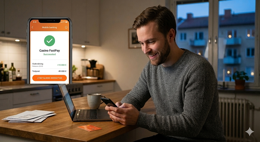 Speler ontvangt instant uitbetaling van een online casino via mobile banking, voorbeeld van een snelst uitbetalend online casino waar een uitbetaling direct wordt verwerkt na het aanvragen van de uitbetaling.