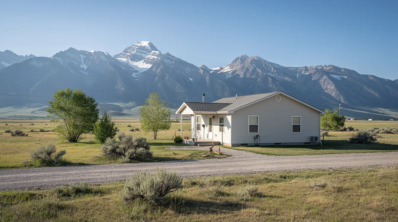 The image depicts a modest residential home set against a backdrop of mountains in a rural Wyoming landscape, with a clear blue sky above. This serene setting may evoke thoughts of financial stability and the importance of understanding bankruptcy laws, particularly in relation to mortgage payments and foreclosure processes.