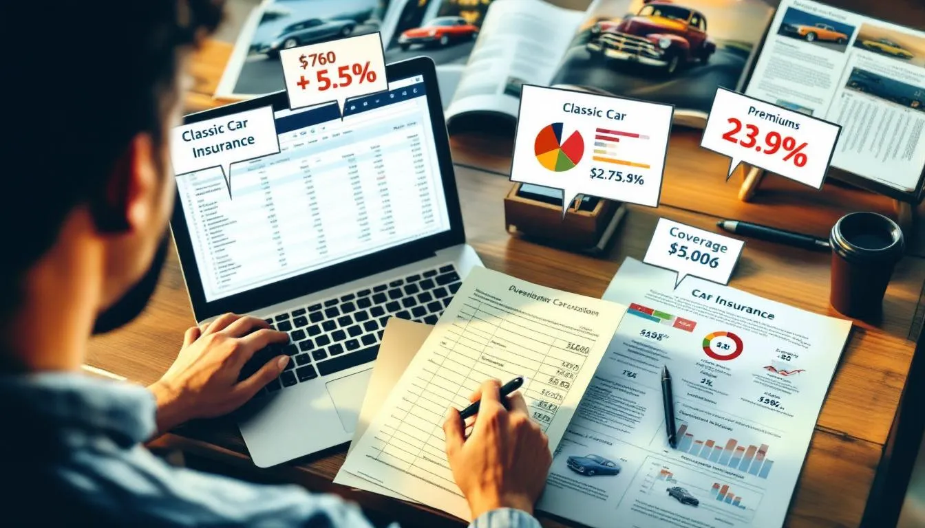 A person reviewing classic car insurance options to save money, demonstrating tips for classic car owners.