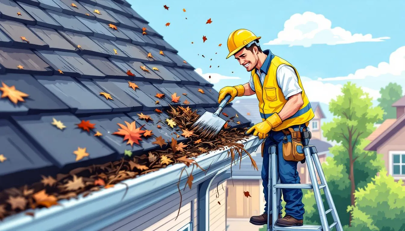 A professional gutter cleaning service in action during spring, ensuring clean gutters in Pueblo.