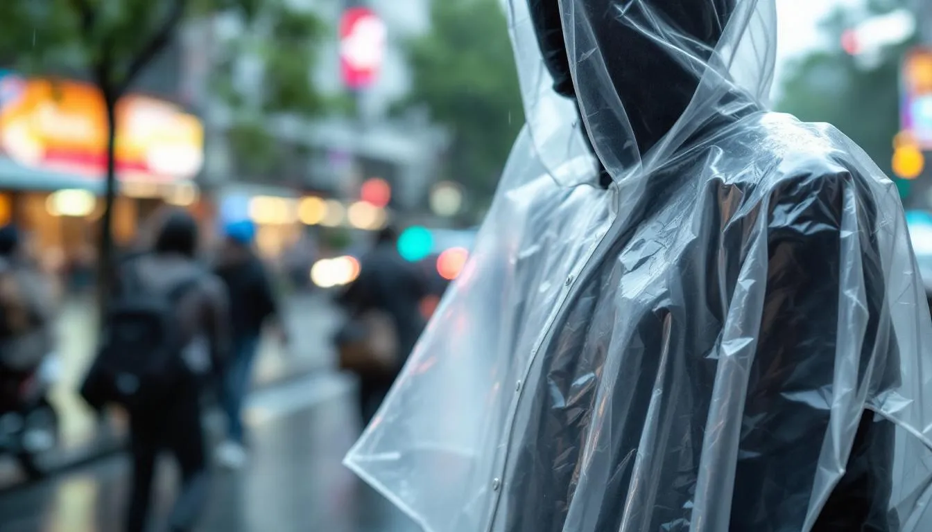 A waterproof rain poncho designed for outdoor use, featuring a loose fit for ample coverage and an adjustable hood for extra rain protection. Made with durable materials and sealed seams, it’s an excellent choice for harsh weather and heavy rain.