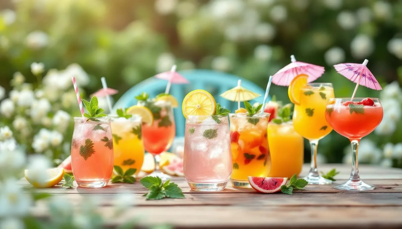 Refreshing summer drinks served at a wedding.