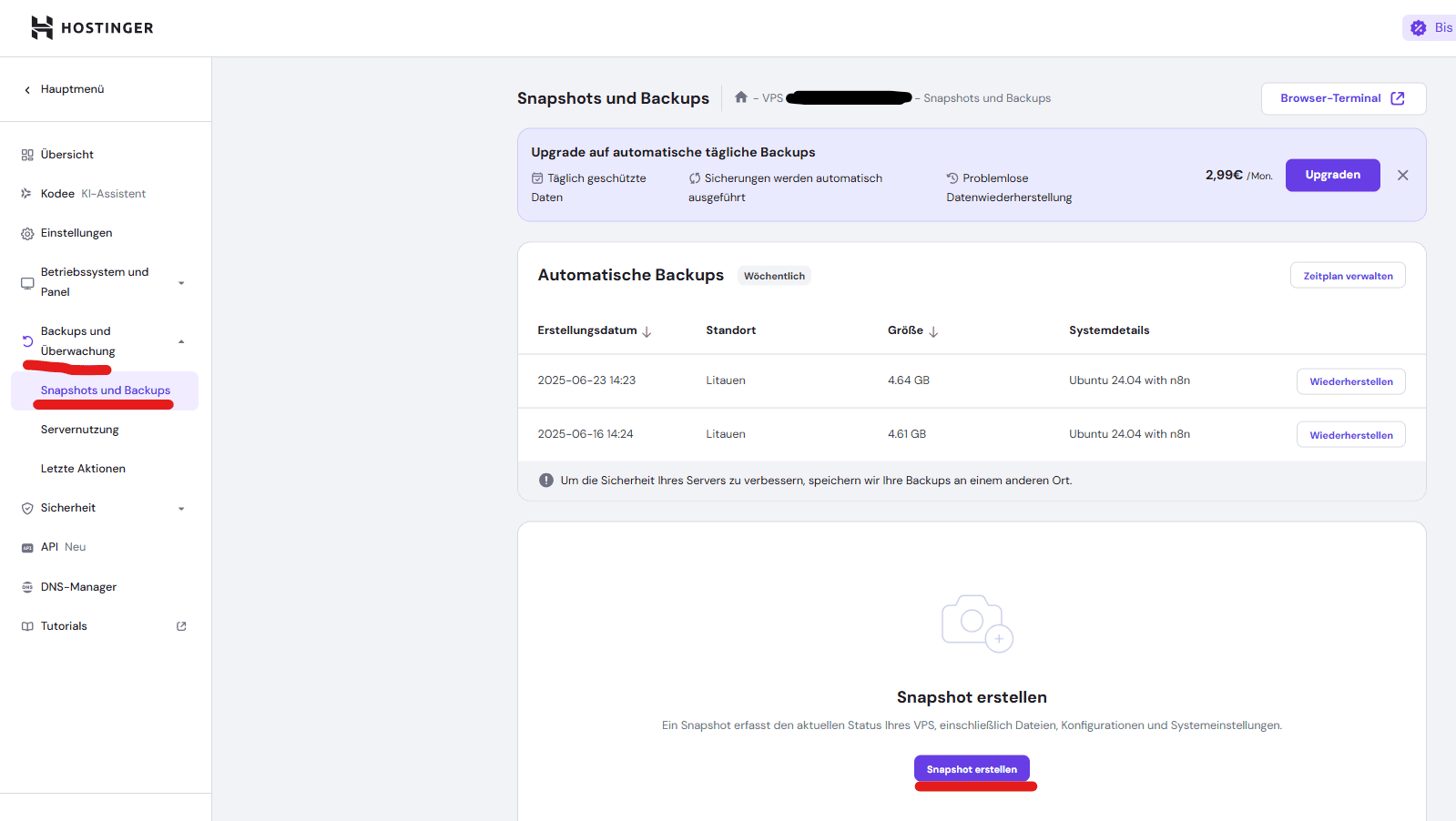 hostinger n8n vps backup