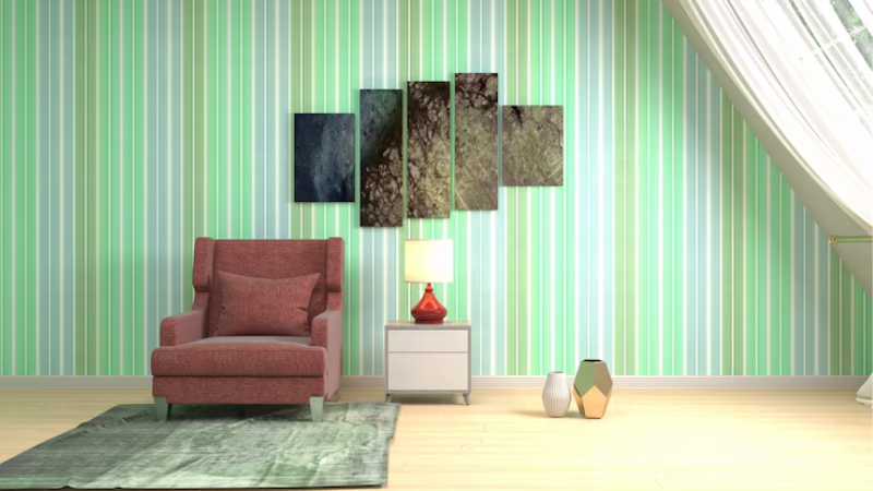 Interior wall wraps in living room giving off aesthetic vibes