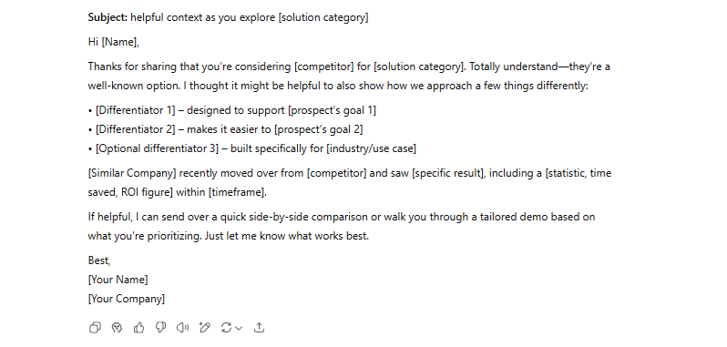 Competitor comparison email example