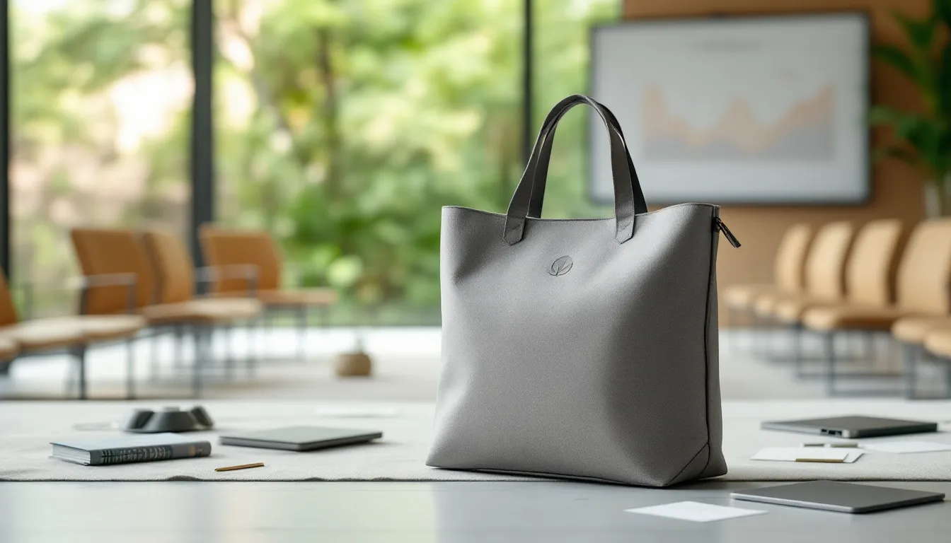 Eco-friendly conference bags made from sustainable materials.