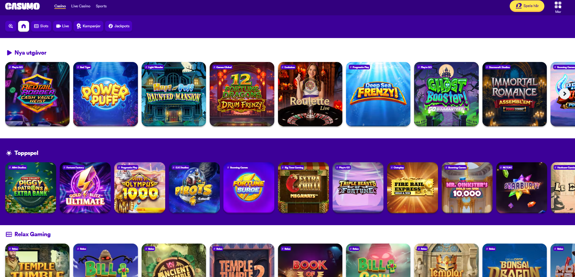 Spelutbud hos Casumo Casino