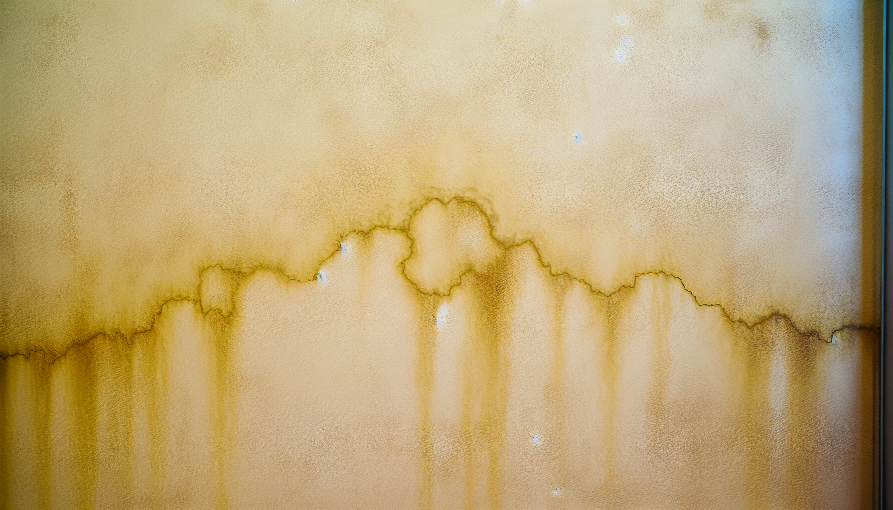 Water stains on wall indicating a potential plumbing leak