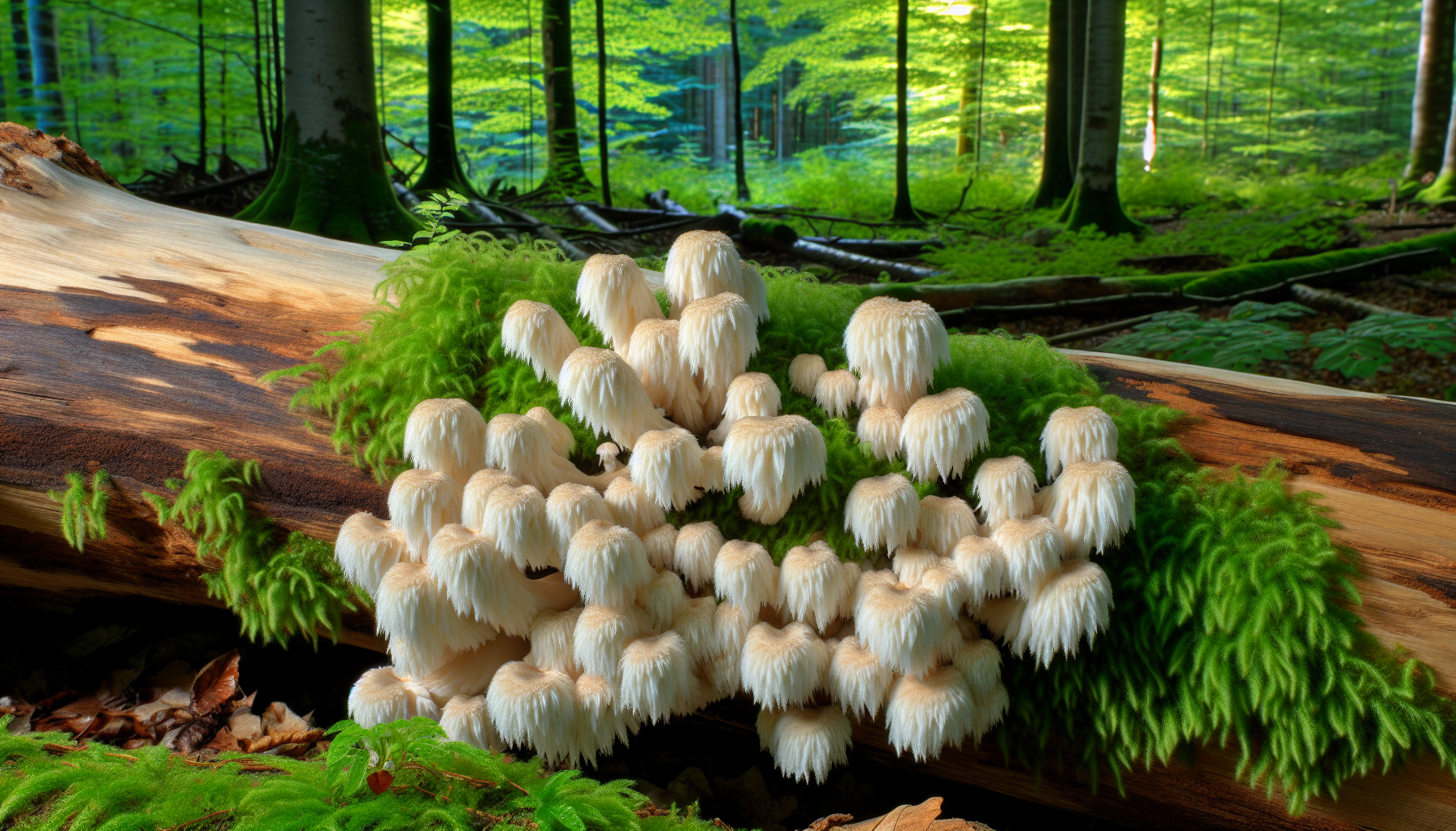 Lion's Mane Mushroom Overview - A cluster of lion's mane mushrooms growing on a dead broadleaf tree trunk