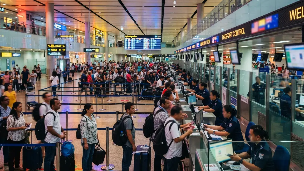 Counter staff checking booking code and travel proof