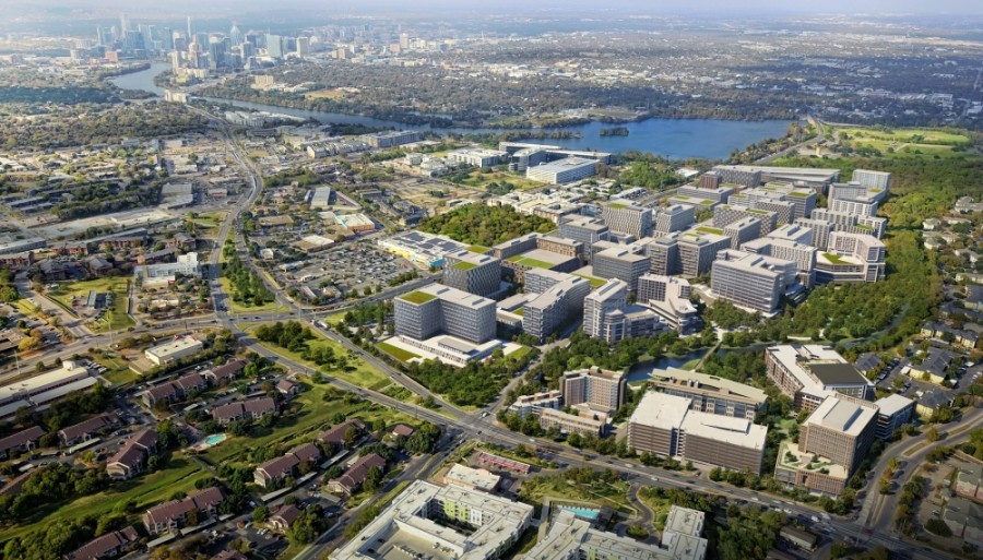 Panoramic view of downtown Austin featuring commercial development, creative approach in property management, and multi family projects highlighting the vibrant Austin market.