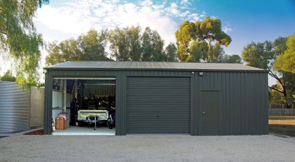 Multipurpose Storage Shed with two roller doors and a personal access door