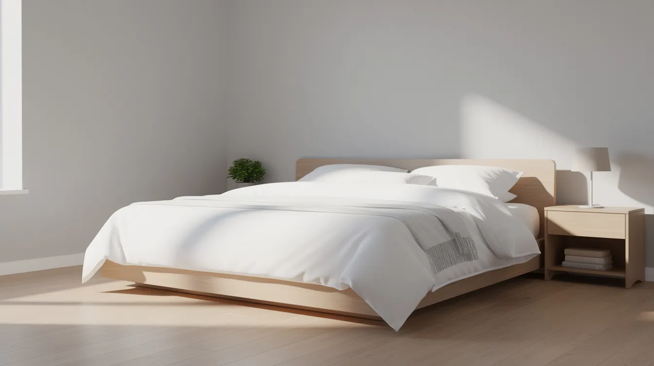The image depicts a neatly decluttered minimalist primary bedroom featuring fresh white bedding and a small plant on the nightstand, creating a serene atmosphere ideal for potential buyers. This staging approach enhances the room's appeal, showcasing how professional staging can help sell homes faster and at a higher price.