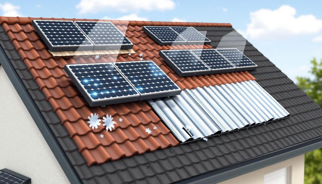 An illustration showing the effects of solar panels on roofing materials, including potential damage.