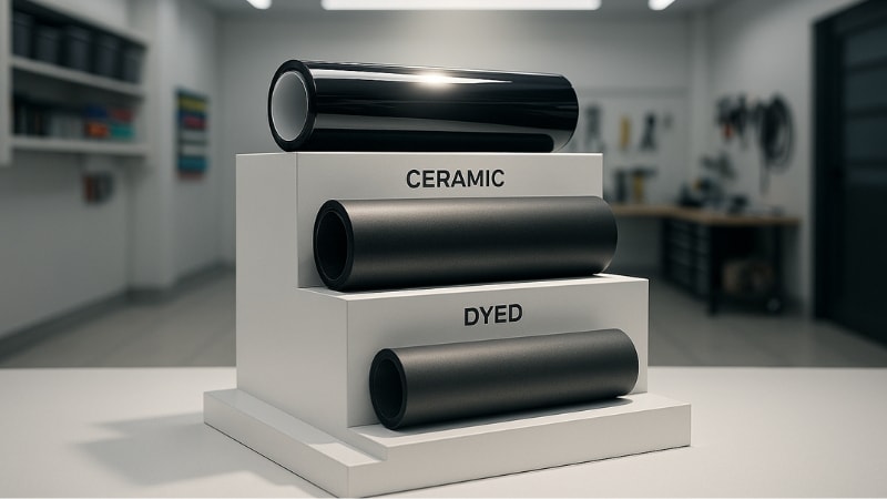 Ceramic film, carbon film, and dyed film in tier to show the best options