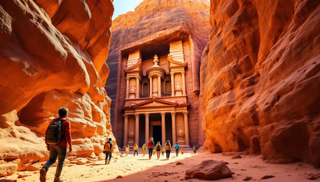 Travelers enjoying a personalized trip in Petra, exploring the ancient sites and landscapes.