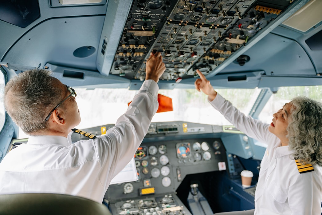 A pilot performing a checkride with a designated pilot examiner.