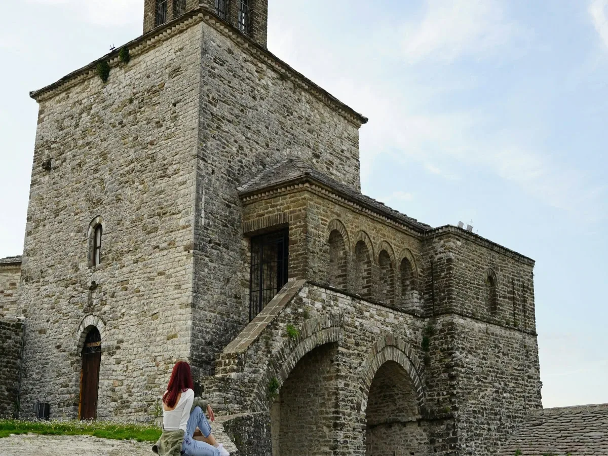 Visitors touring the ancient Gjirokastra Castle.