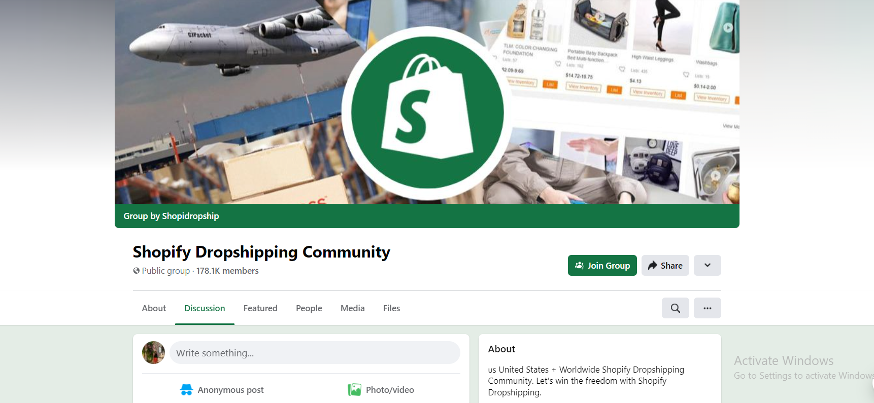 The Shopify Dropshipping group on Facebook, with over 178,000 members, provides excellent support for those running a Shopify store.