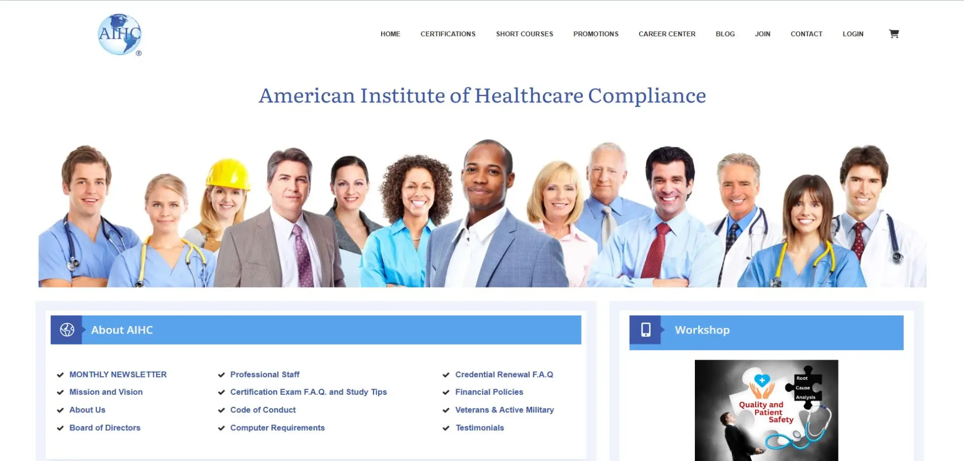 Homepage of AIHC website