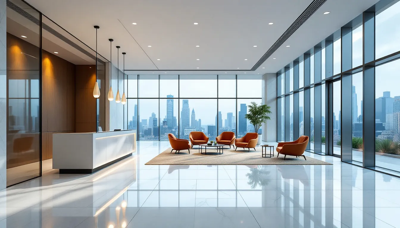In the image, a spacious bank lobby is depicted with modern decor, featuring large windows that allow natural light to brighten the area. Several customers are interacting with bank staff at the counters, while others sit in comfortable seating areas, highlighting the importance of financial services such as managing business bank accounts and addressing tax obligations like IRS levies.