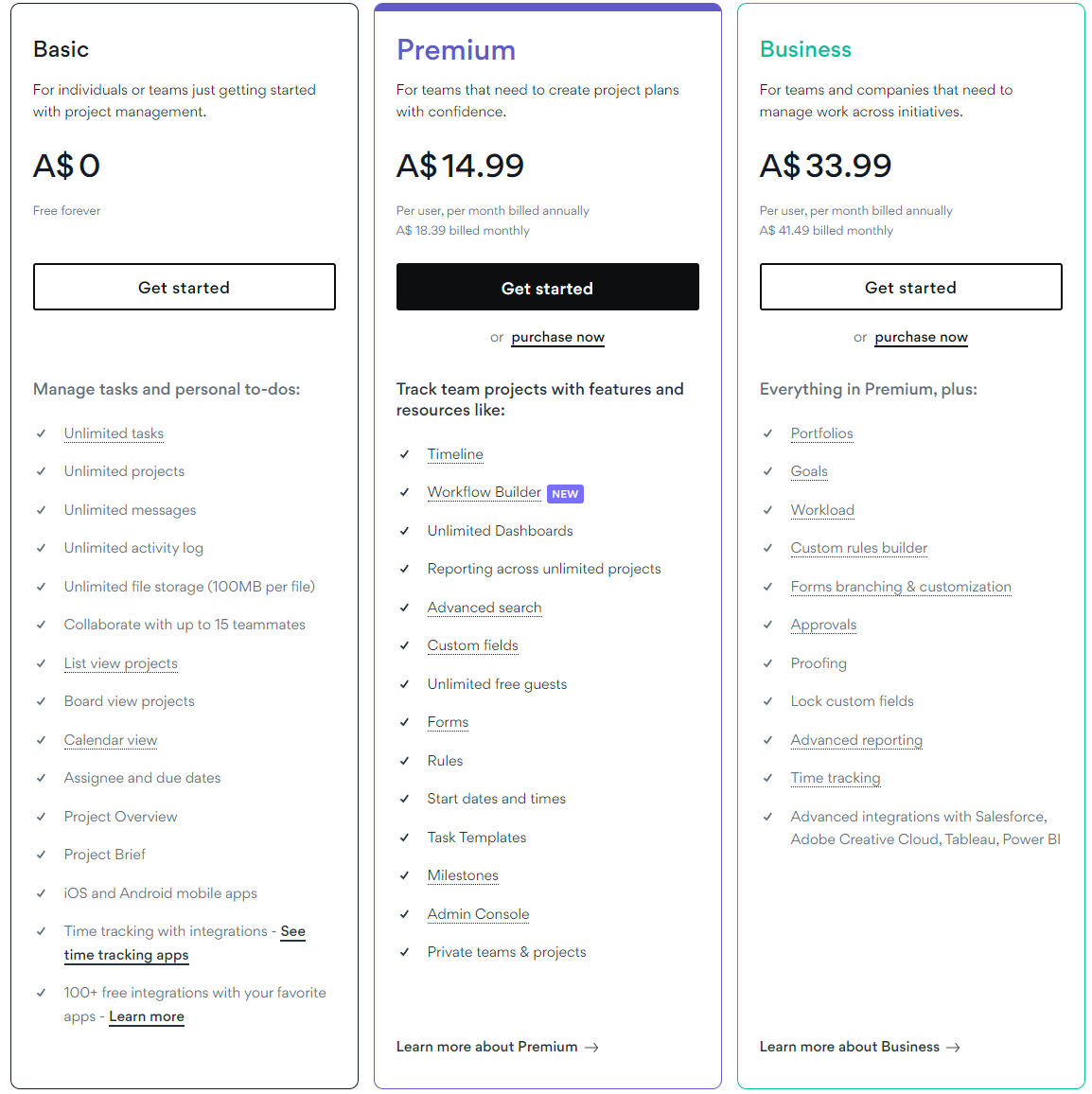 asana pricing