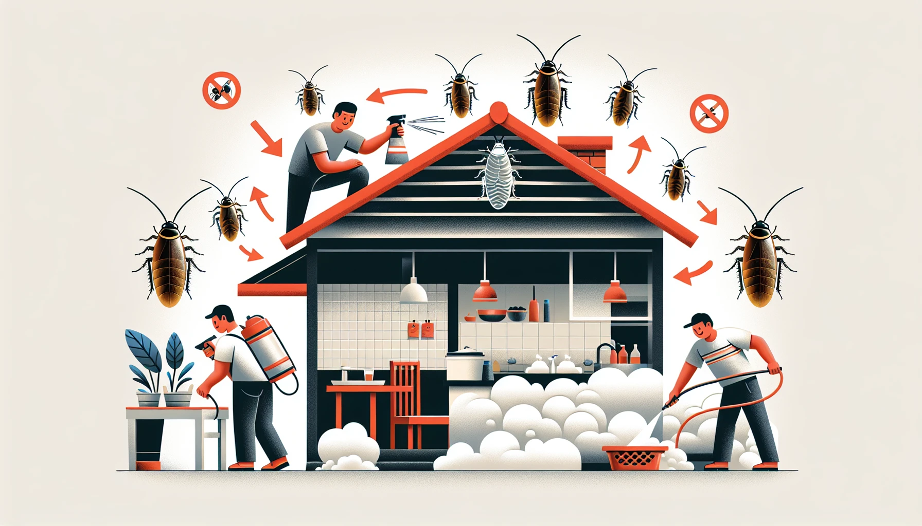 Illustration of DIY pest control methods for banishing oriental cockroaches