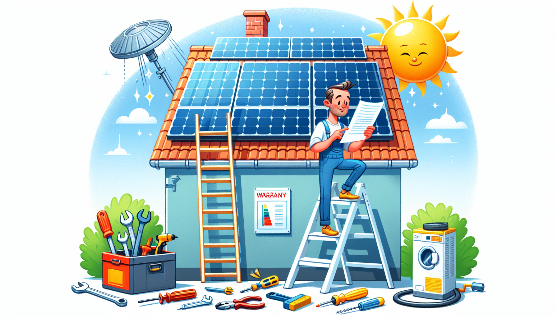 An illustration showcasing maintenance and warranty considerations for solar panels.