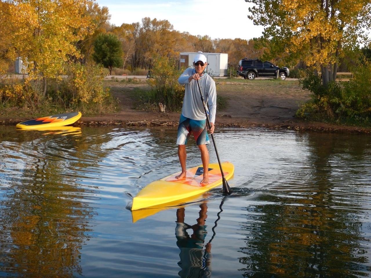 inflatable paddle board with ample room for sup yoga
