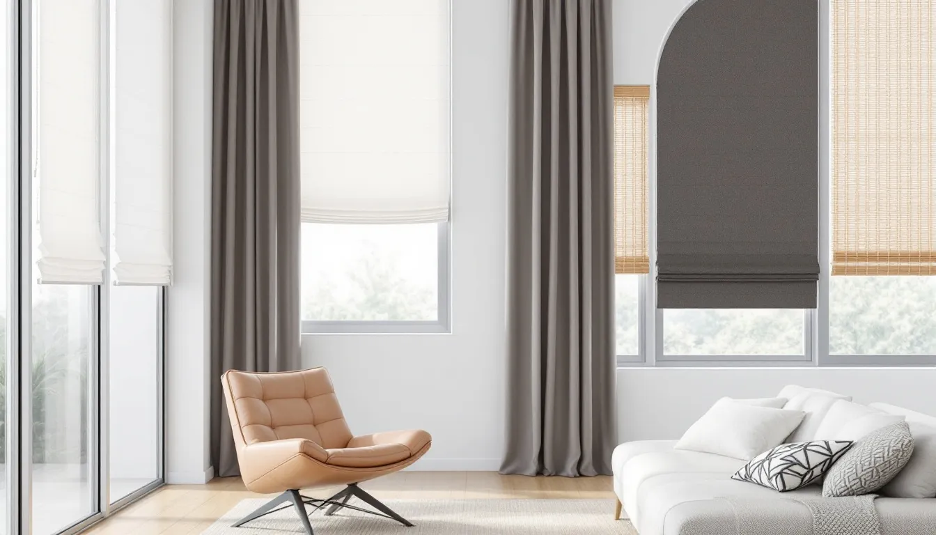 Various popular styles of window shades displayed together.
