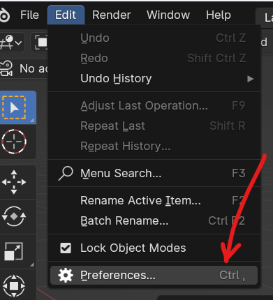Edit>Preferences