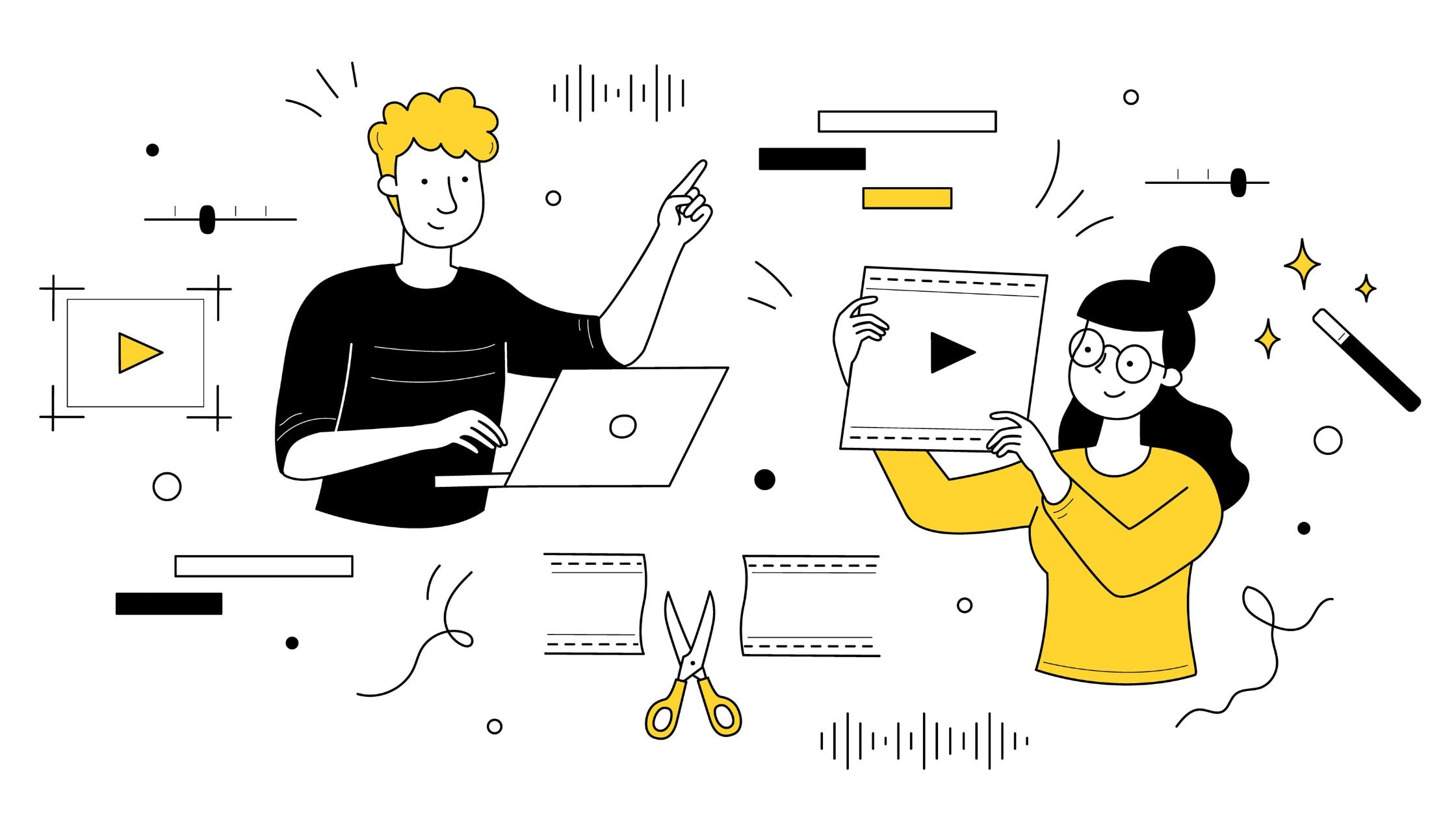 Video editing doodle concept animation montage