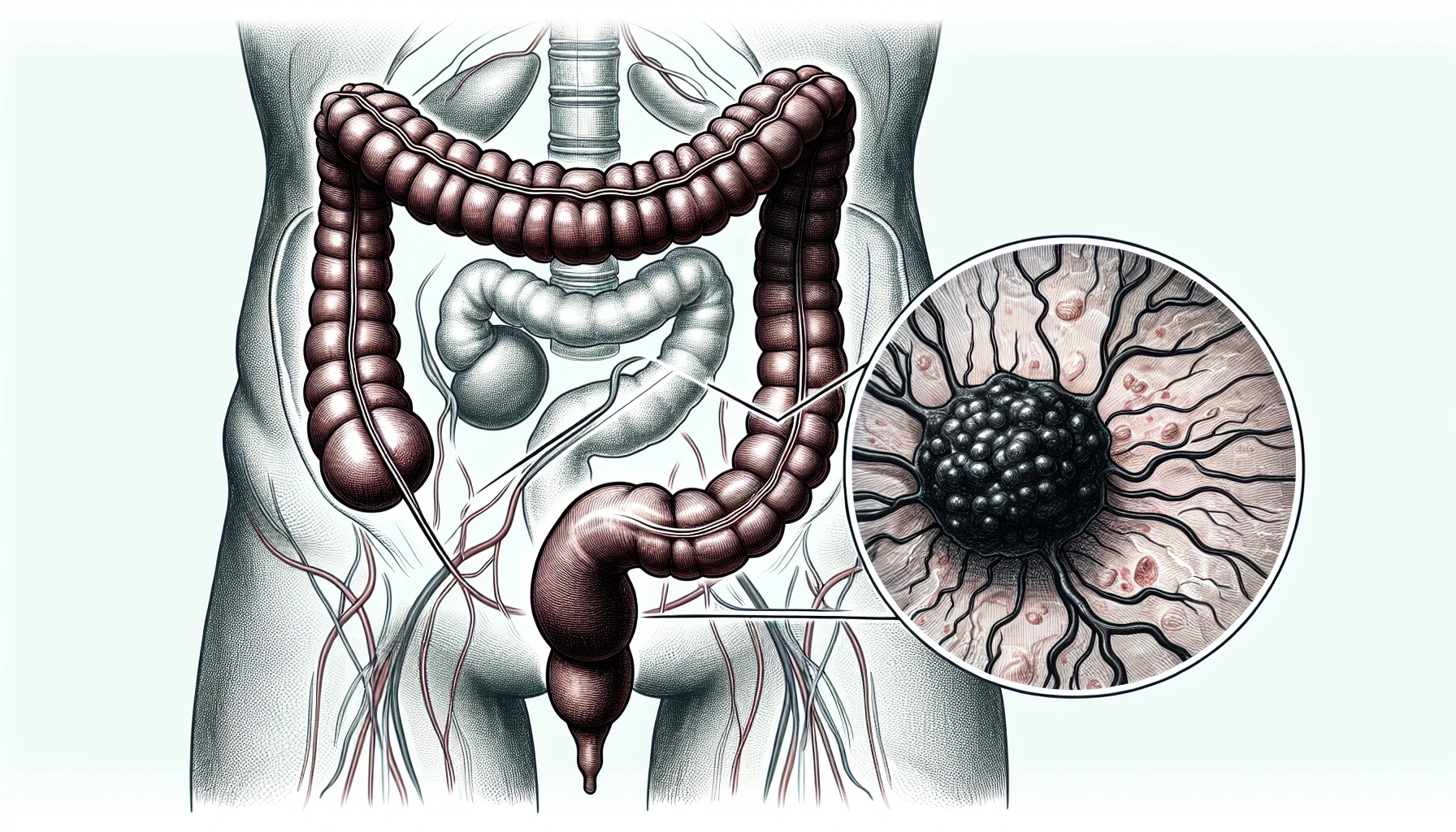 Illustration of malignant neoplasm of colon