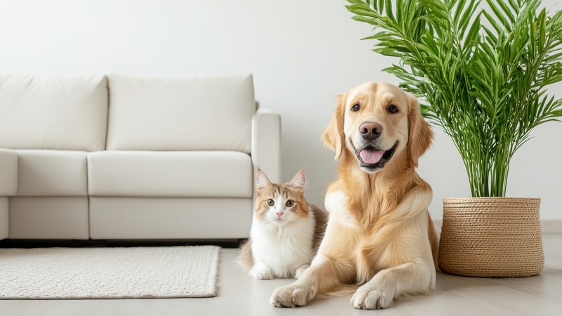 cat and dog sitting in a living room