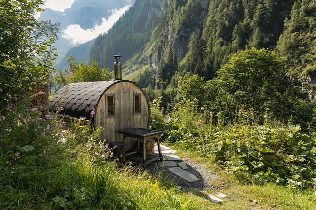 sauna, idyllic, wooden barrels