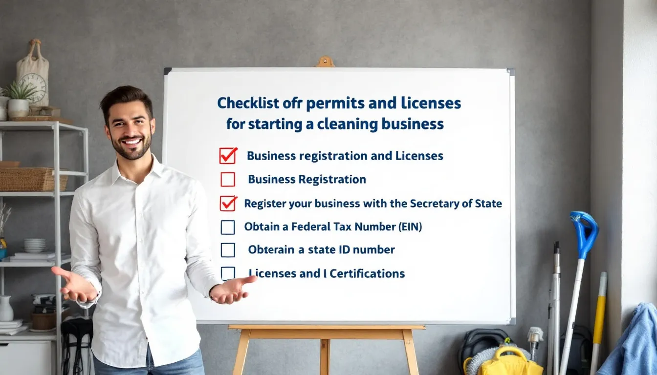 A checklist of necessary permits and licenses for starting a cleaning business.
