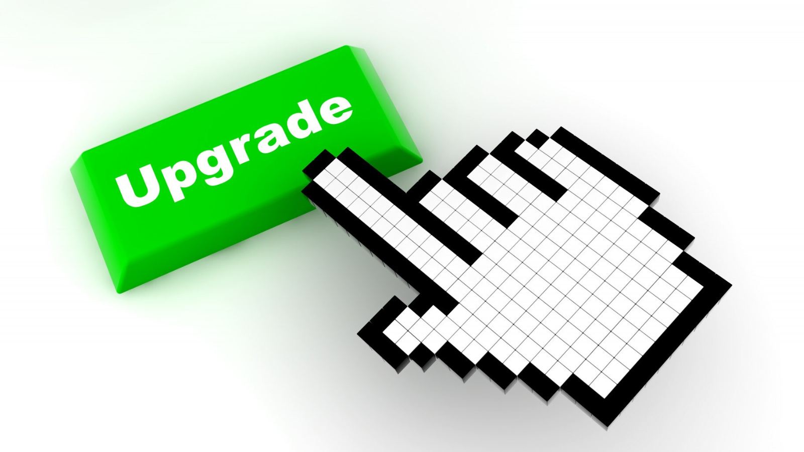 2 dimensional hand icon pressing upgrade button, conveying better web design, brand voice, and lead gen with GreenStar