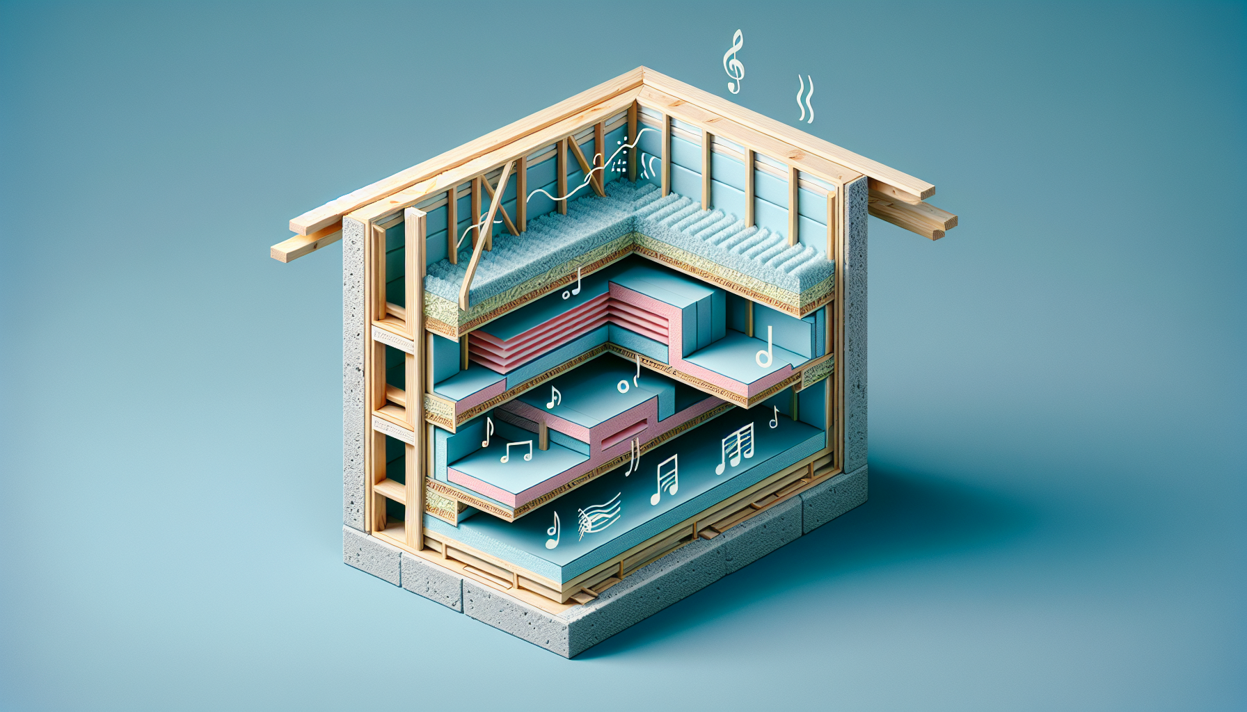 Ilustração do isolamento térmico e acústico no Wood Frame