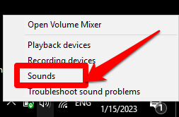 Image showing the sounds tab on the speakers icon on your device window